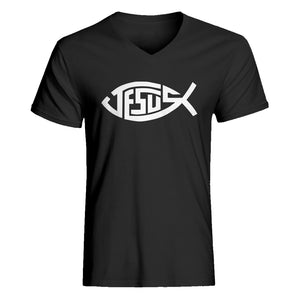 Mens Jesus Fish Vneck T-shirt