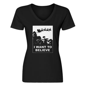 Womens I Want to Believe Santa V-Neck T-shirt